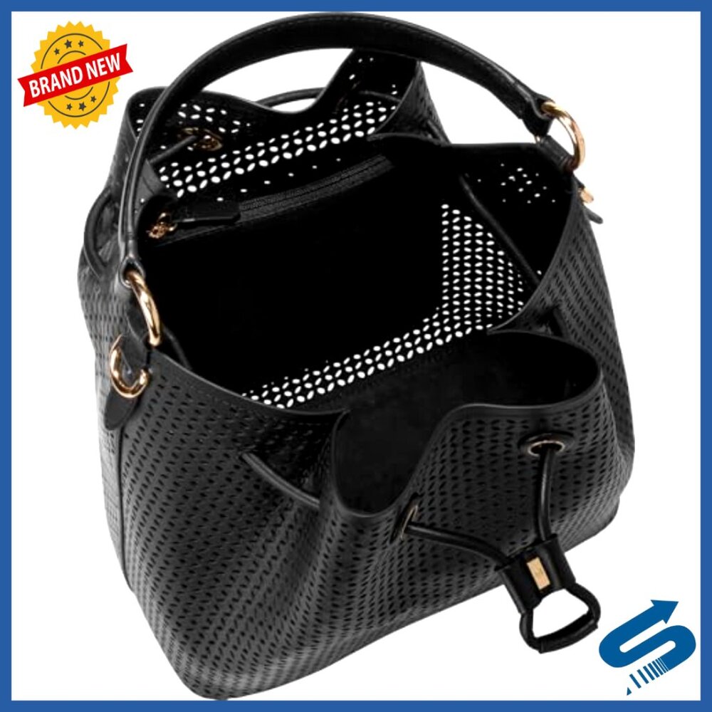 Leather Bucket Bag Compact Versatile Perforated D… - image 4
